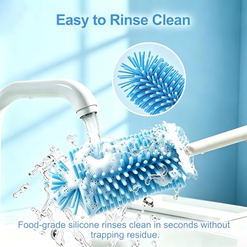 Bottle Brush Set 3-in-1, Including Long Handle Silicone Bottle Brush, Detail Cleaner, Straw Brush, Non Scratch Cleaning Brushes for Water Bottles, Tumblers and Glass (Blue) - color: Blue