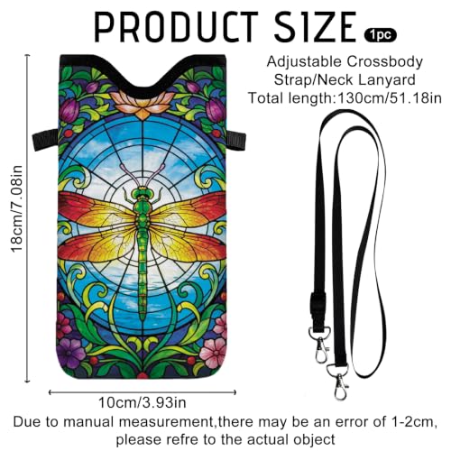 GLOBLELAND Dragonfly Cell Phone Sleeve Pouch Case Bag 7.1×3.9 inch Insect Shockproof Universal Phone Bag with Crossbody Strap Neck Lanyard for Women Men Phone Headphones Watch Multicolor - color: Dragonfly Flowers