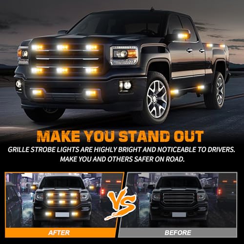 XRIDONSEN 8PCS Sync Grill Strobe Lights 32 LED Amber White Grille Light Bar - color: Amber/White