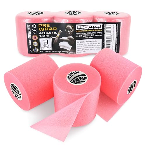 Hampton Adams Pre Wrap Athletic Tape, Non Slip Grip, No Fray Underwrap - color: Light Pink