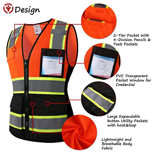 Safety Vest for Men Women Reflective Construction Vest Hi Vis ANSI Standard - color: Oblack-w, size: X-Large