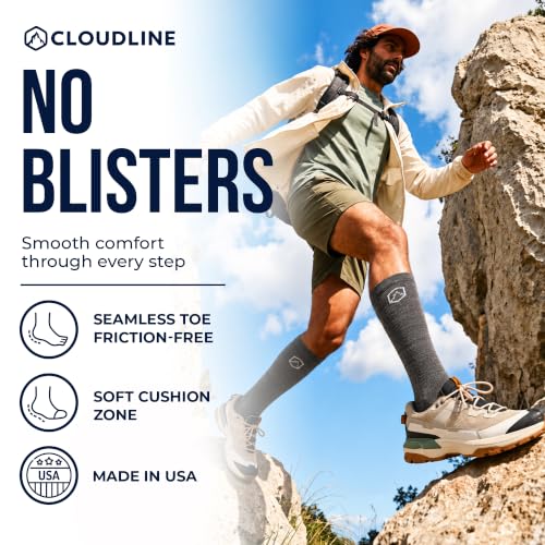 CloudLine - Merino Wool Graduated Compression Socks for Men and Women - Ultralight, Moisture Wicking, Made in USA - 1 Pair - color: Granite, size: X-Large