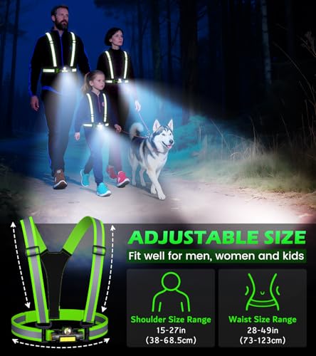 Running Lights for Runners,90°Adjustable LED Reflective Vest Running Gear,Rechargeable Chest Light Up Running Vest Night Walking Safety Gear for Night Walking/Cycling/Jogging - color: Green