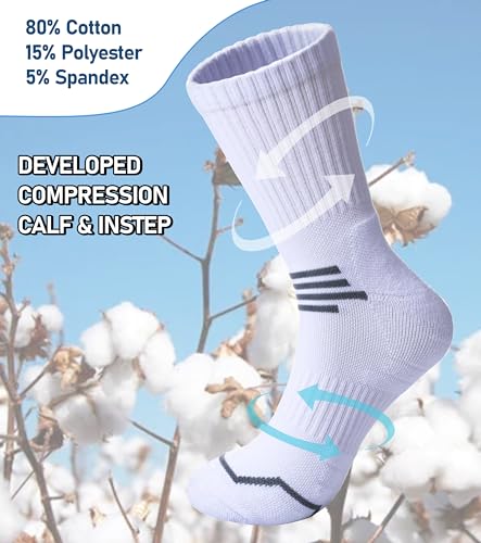 FNOVCO Women's Hiking Walking Running Crew Socks Thick Cushioned Athletic Compression Socks 5 Pairs - color: White, size: 9-11