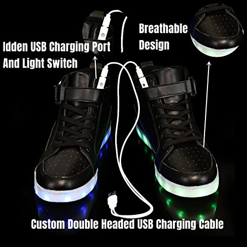 IGxx LED Light Up Shoes for Men Women Sparkly Sneakers High Top - color: Black, size: 4.5 Women/5 Men