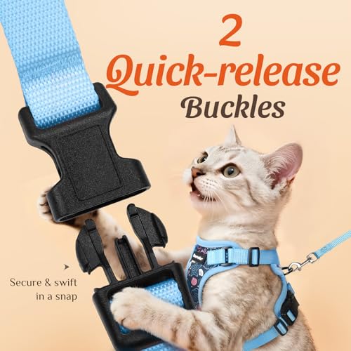 Dooradar Cat Harness and Leash Set, Adjustable and Escape Proof, XXS - color: Aqua Sea, size: Xxs