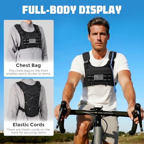 Running Hydration Vest with 2L Water Bladder， Lightweight Adjustable Hydration EDC Chest Pack for Men and Women, Water Backpack for Hiking, Cycling - color: Black