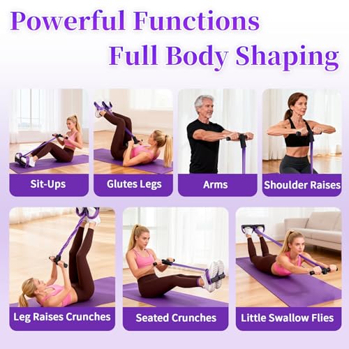 Multifunction Tension Rope, 6-Tube Elastic Yoga Pedal Puller Resistance Band, Natural Latex Tension Rope Fitness Equipment, for Abdomen/Waist/Arm/Leg Stretching Slimming Training - color: Purple