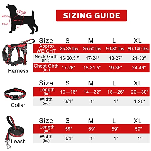 WINSEE Pet Harness Collar and Leash Set, All-in-one Reflective Dog Harness No Pull with Adjustable Buckles for Puppies, Small, Medium, Large, and Extra-Large Dogs (Large, Red) - color: Red, size: Large