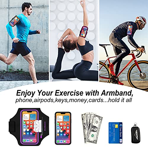 Armband for Samsung Galaxy S26/S25/S24/S23/S22/S21/S20/S10/S9/S8,Galaxy A01/A8/A10e/A20e/A41/M01/Xcover 5,Water Resistant Sport Armband with Zipper Slot for Galaxy Buds (Purple) - color: Purple