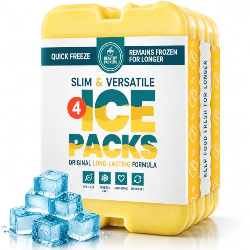 Healthy Packers Ice Packs for Lunch Boxes, Slim Cooler Ice Packs - color: Yellow (4 Pack)