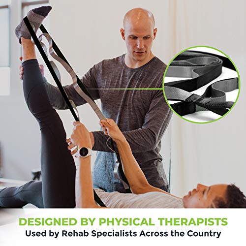 Physical Therapy Yoga Stretch Strap with 12 Loops, 1 Inch Wide, 8 Ft Long - color: Black/Grey