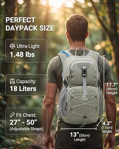 VPBAGE Hydration Backpack with 2L Bladder – Thermal Insulated Water Pack for Hiking, Skiing, Running – Lightweight Daypack for Men & Women, Soft-Lined Sunglasses Pocket & Large Waist Pockets - color: Light Gray