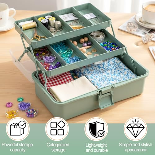 Teecyhooo 2 Pcs 13 Inch 3-Layer Tackle Box Organizer, Adjustable, Green - color: Green