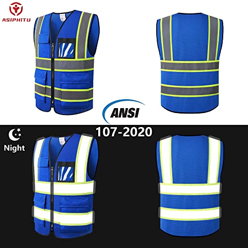 Safety Vest for Men Women Reflective Construction Vest Hi Vis ANSI Standard - color: Blue-h, size: 3X-Large