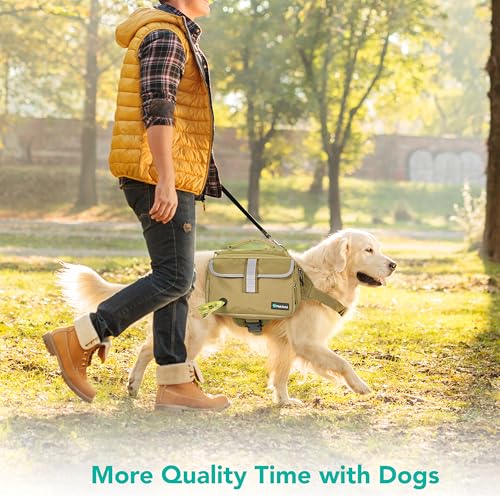 PetAmi Dog Backpack for Medium Large Dogs, Hiking Saddle Bag, Tan Canvas - color: Tan Canvas, size: Large