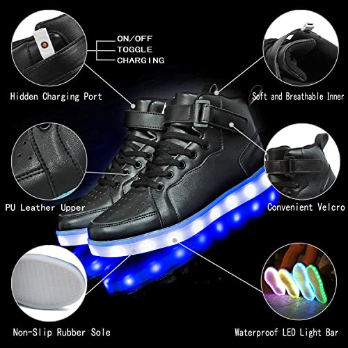 Hot Dingding Light Up Sneakers High Top LED Flashing Shoes, USB Rechargeable Glowing Luminous Shoes for Men Women Teens Halloween Party - color: Black, size: 7 Women/6 Men