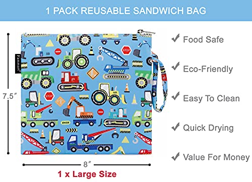 Fammart Reusable Sandwich Bag/Snack Bag for Kids & Adults, Dual Layer Lunch Bag with Handle, Washable, Food Safe, BPA Free (1-Pack, Car) - color: Large, 1 Pack - Car