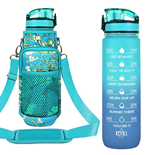 32 oz Water Bottles with Strap & Straw, Sport Motivational Water Bottles - color: Mars Green