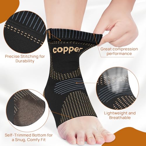 JIUFENTIAN Ultra-Breathable Copper Ankle Braces for Men and Women, Large - color: Black, size: Large