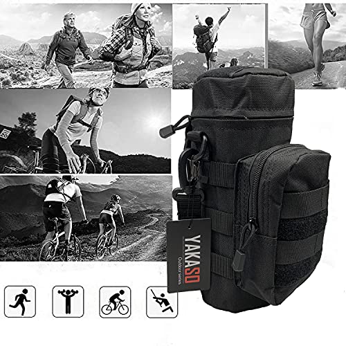 Tactical Molle Water Bottle Holder Pouch Hydration Carrier Bag Tactical EDC Water Bottle Carrier with Detachable Shoulder Strap for Hiking Camping Outdoor Sport Travel - color: Black
