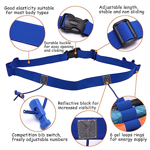 2Pcs Race Number Belt Race Bib Belts with 6 Energy Gel Loops for Marathon Triathalon Running No Safety Pins Required (Black/Blue) - color: Black&blue