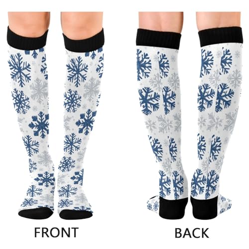 Snowflake Red Christmas Compression Sock for Women Men Funny Support Knee High Socks Running,Nurses,Travel - color: Sliver Blue Snowflake