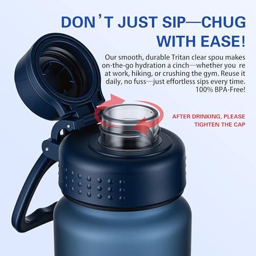 OLDLEY 32oz Water Bottle with Handle, BPA-Free Tritan Reusable Sports Water Bottle with Leak-Proof Dust Lid, Wide Mouth, Cup Holder Friendly, Half Frosted Clear Bottle for Gym, Travel, Work,Navy Blue - color: Navy Blue