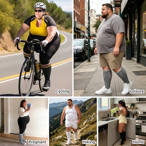 CTHH Wide Calf Compression Socks for Women Men Plus Size Knee High Stocking - color: 012-3 Pack Black/White/Gray, size: 4X-Large