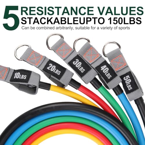 Resistance Bands with Handles, Exercise Bands with Handles, Door Anchor - color: 5-in-1 Band-150lbs