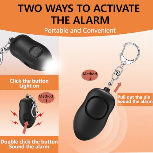 Personal Safety Alarm for Women,2Pack 130dB Self Defense Keychain - color: Black+Black