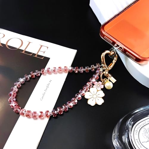 C.J.M.K Beaded Phone Wristband, Lanyard Chain - color: 01-pink