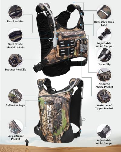 Zelvot Running Vest with 2L Water Bladder, Hydration Backpack, U.S. Design Patent, Lightweight Hydration Pack with Gear Holder, Reflective Chest Pack for Men Women - color: Tree Camouflage, size: M/L (12L)