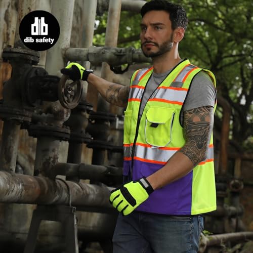Dib Safety Reflective Safety Vest Made with 3M Tape, Yellow and Purple M - color: Yellow & Purple, size: Medium
