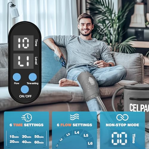Portable Ice Therapy Machine for Post-Operative Recovery, Sports Injuries, Knee Pain, Sprains, Swelling,Full Knee Brace with Silent Pump, Timer Remote Control Cold Therapy Device Grey