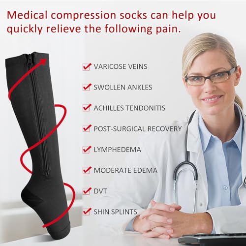 Ailaka Medical 15-20 mmHg Zipper Compression Socks for Women Men, 3 Pairs - color: Black+Beige+Black Copper, size: 2X-Large (3 Pair)