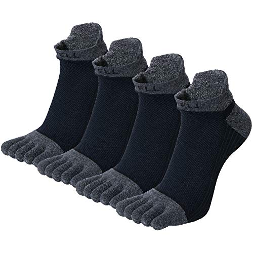 VWELL Cotton Toe Socks Five Finger Socks No Show Crew Athletic Running Socks 4 Pairs,Size 7-11 - color: Dark Blue