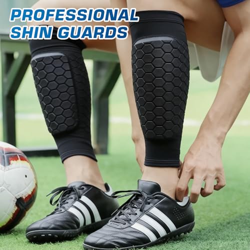 2026 New Shin Guards Pads Socks for Skiing, Shin Pads for Youth Adult Ski Shin Guards Calf Compression Sleeve with Honeycomb Pads Lightweight Calf Protective Gear for Boys Girls Men - size: L (Age 14-18)