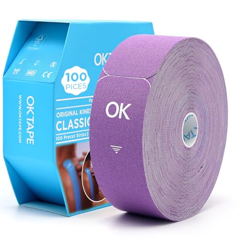 OK TAPE Kinesiology Tape 100 PCS Precut Elastic Strips Bulk 2inx10in/PCS - color: Purple, size: 100 PCS