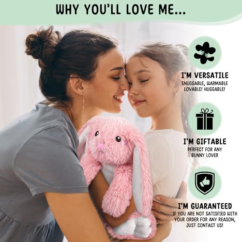 Bunny Microwavable Stuffed Animal – 1.5 lb Unscented Heating Pad Plush, Soft Cozy Bunny Toy for Relaxation and Comfort, Gift for Women, Girls, Adults & Kids by Happy Fuel, Pink - color: Pink Bunny