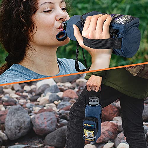 SUN CUBE Insulated Water Bottle Carrier Bag with Strap, Crossbody Sling - color: Navy, size: 40 oz