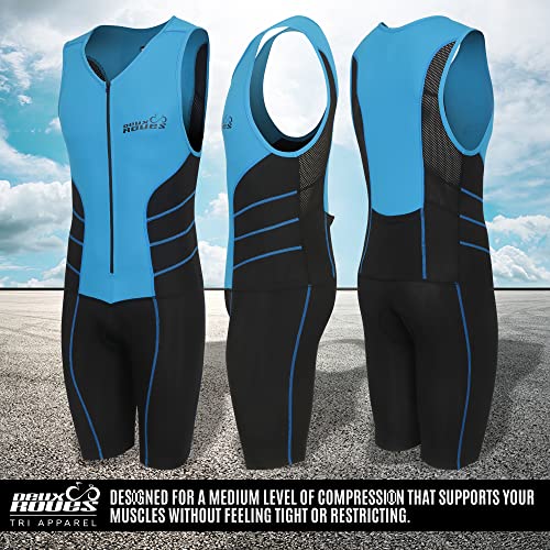 Youth Junior Kids Triathlon Suit Tri Cycling Skin Suit Sleeveless - Bonus Race Bib Belt - color: Blue, size: Youth 14