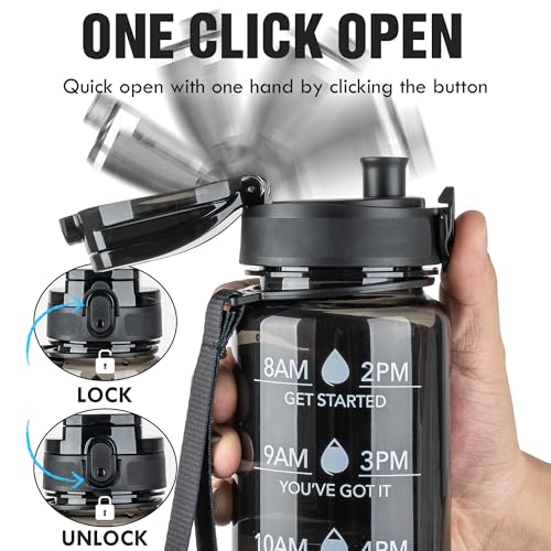 OLDLEY Water Bottle, 32oz Motivational Sports Water Bottle with Time Marker - color: Black
