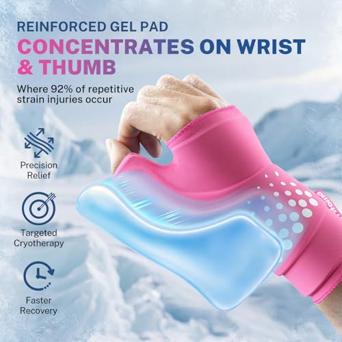 Thumb & Wrist Ice Pack Wrap, Long-Lasting Cold Compression for Recovery - size: S/M, style: Pink