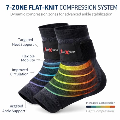 FIT-X-PLUS X-Large Ankle Brace for Men & Women (Pair) – Compression Ankle Support Sleeve for Sports, Running, Gym, Walking, Workout, Basketball & Daily Activities, Black - size: X-Large