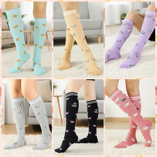 6 Pairs Compression Socks for Women Men - color: Animal