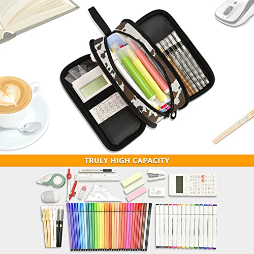 Fisyme Cow Print Brown Pencil Case Large Capacity Pen Box Makeup Pouch Holder Organizer Stationery Bag for School Office College Traval Adult - color: Multicolor-12