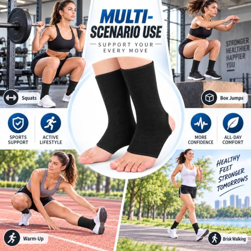 Handepo 4 Pairs Muay Thai Ankle Support Compression Ankle Sleeve, Black - color: Black