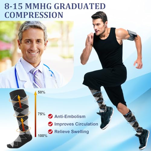 Shyyween 12 Pairs Men Knee High Compression Socks - size: Large, style: Classic