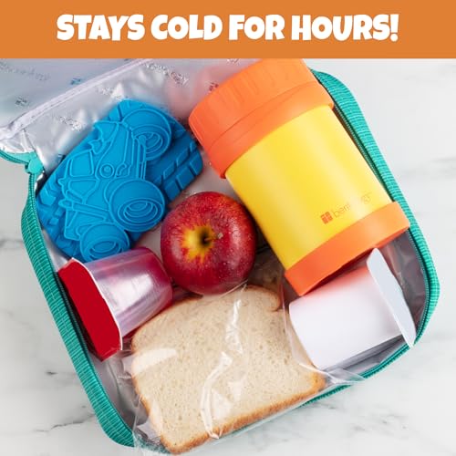 Kids Hard Ice Packs 3 Pack, Slim Reusable Freezer Packs for Lunch Boxes - color: Monster Truck Blue